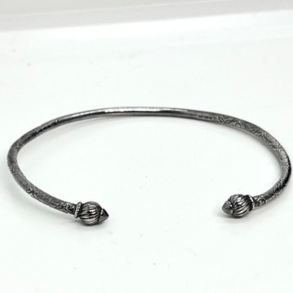 STERLING SILVER CUFF Bracelet Engraved Floral Open Bangle Artisan Torque AJ 925 - Picture 2 of 15